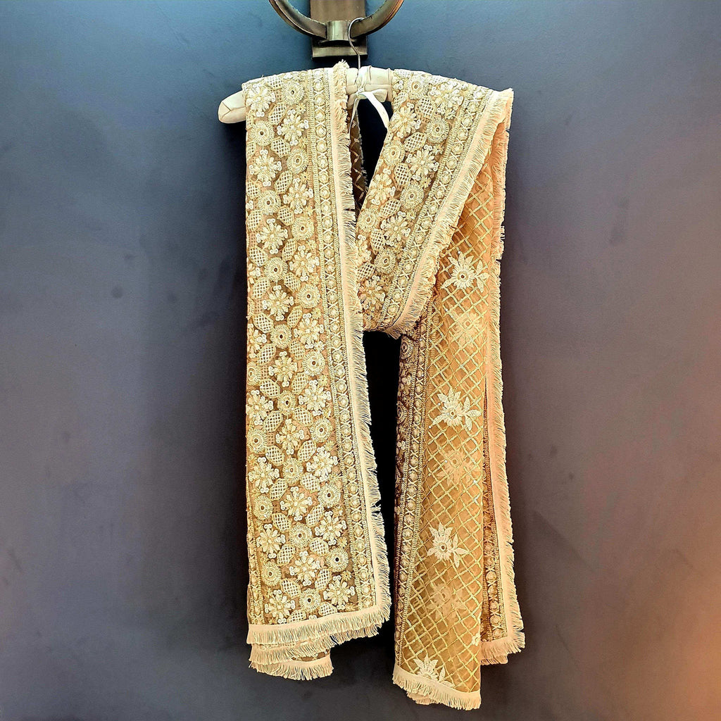 Zari Gold Embroidered Jaal Dupatta (sequence) - Monk & Mei