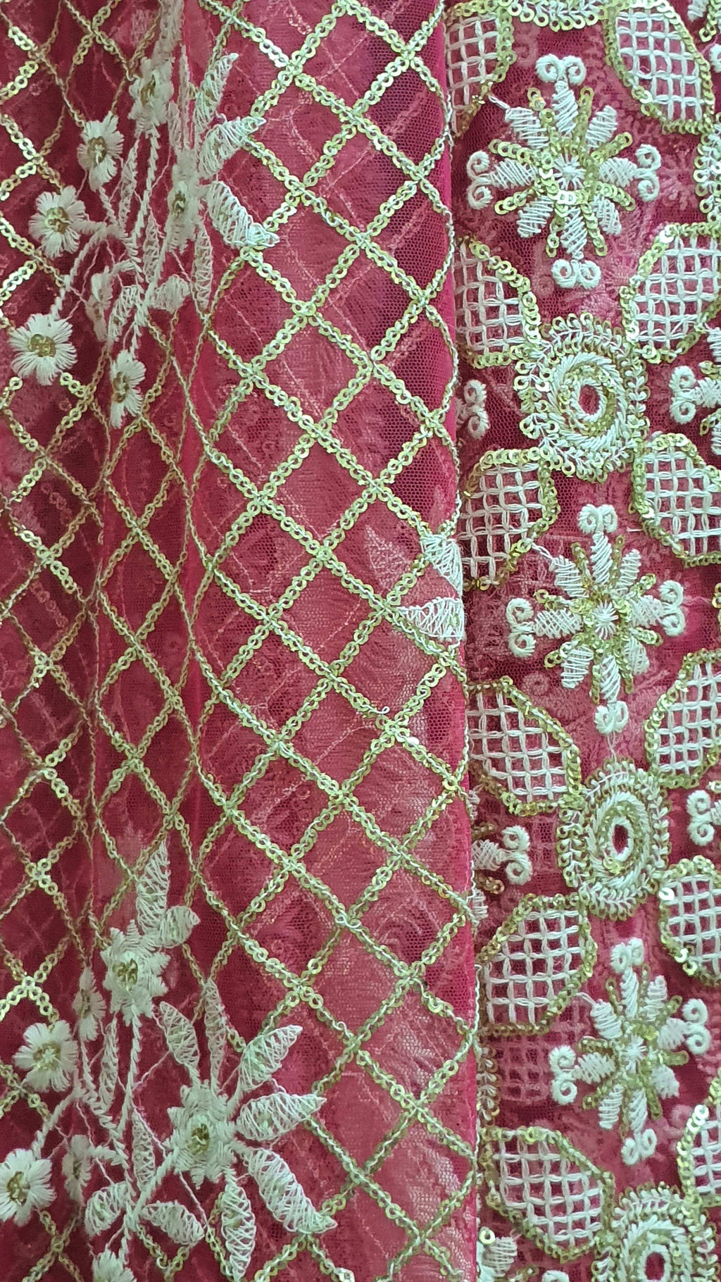 Zari Embroidered Jaal Dupatta - Rani color - Monk & Mei