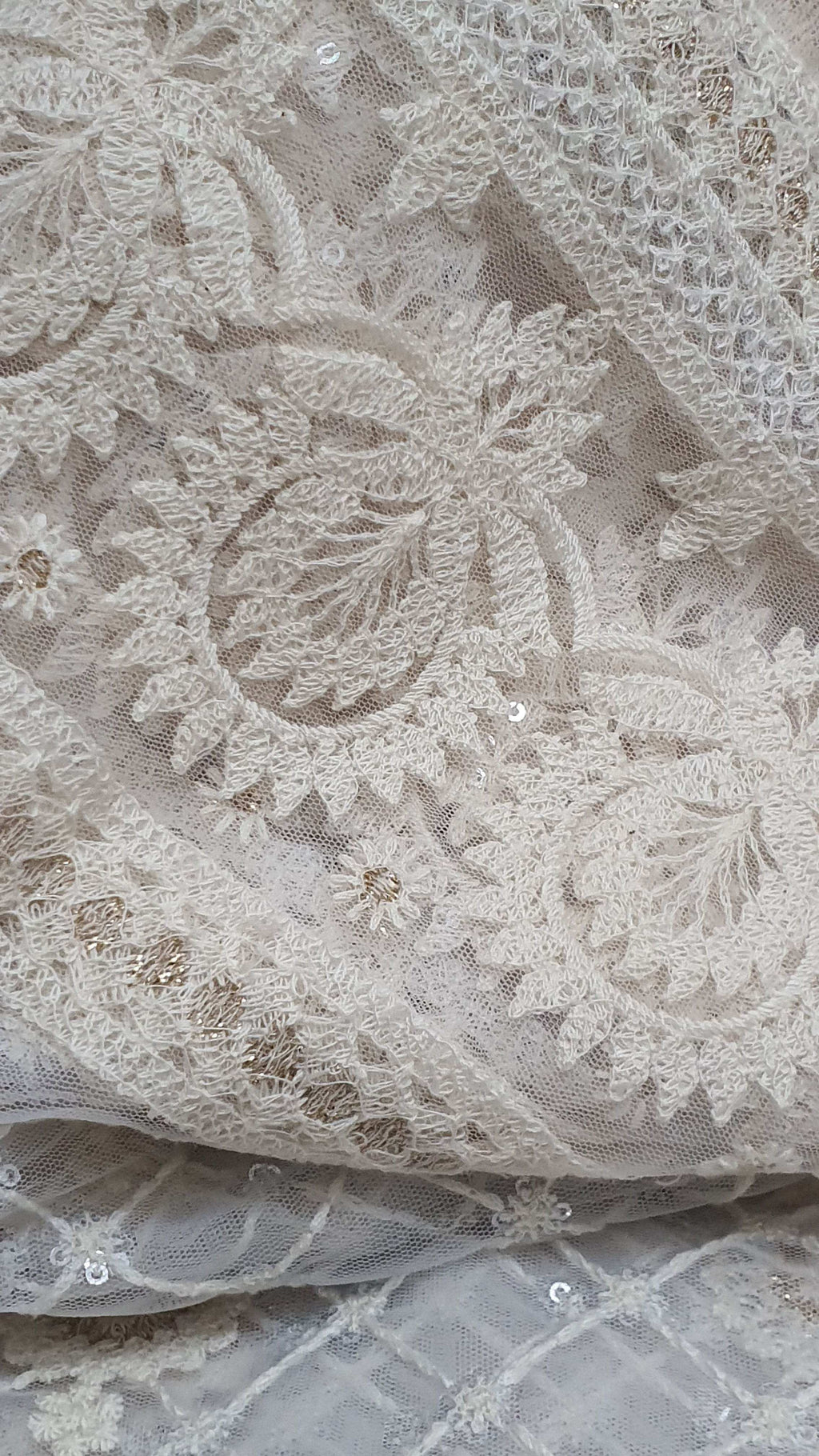 Zari Embroidered Jaal Dupatta - White & Cream color - Monk & Mei