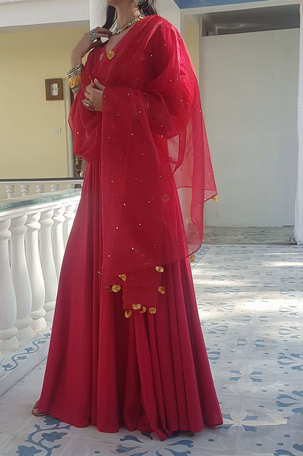 Rati Red Gold Dupatta - Monk & Mei