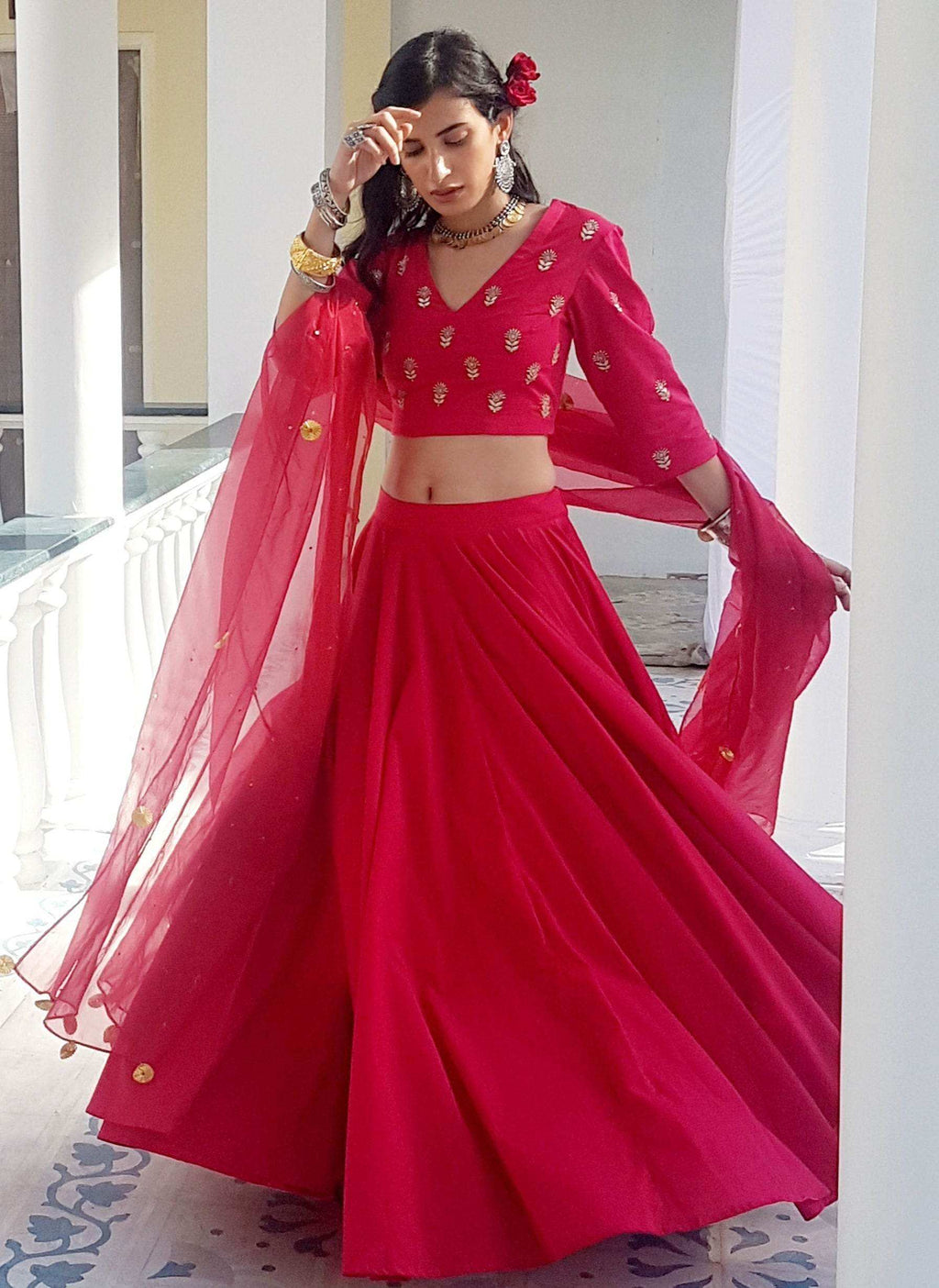 Rati Red Gold Dupatta - Monk & Mei