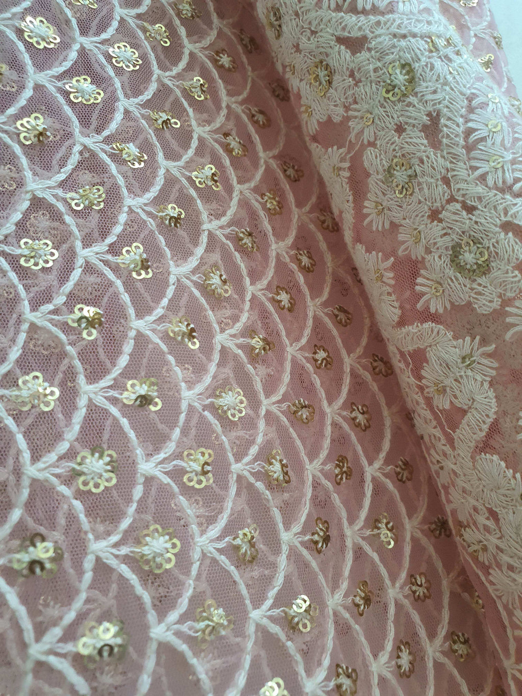 Zari Baby Pink Embroidered Jaal Dupatta (moroccan) - Monk & Mei