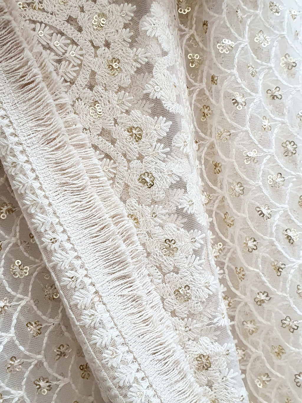 Zari Cream & Gold Embroidered Jaal Dupatta (moroccan) - Monk & Mei