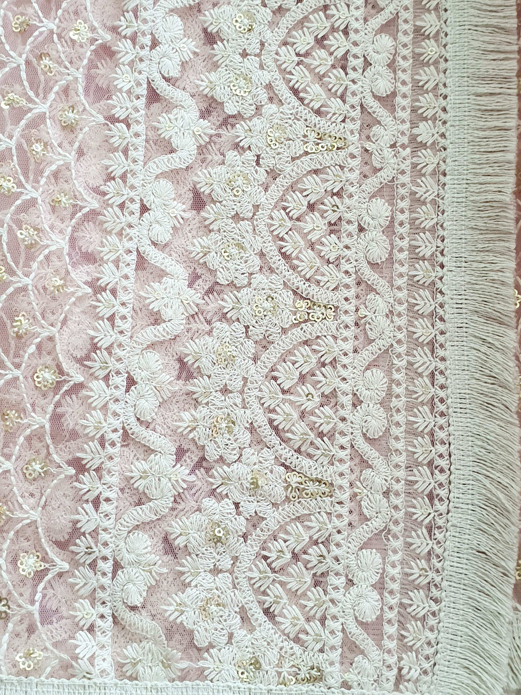 Zari Baby Pink Embroidered Jaal Dupatta (moroccan) - Monk & Mei
