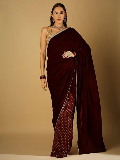 Sultana-Saree with blouse & belt - Maroon