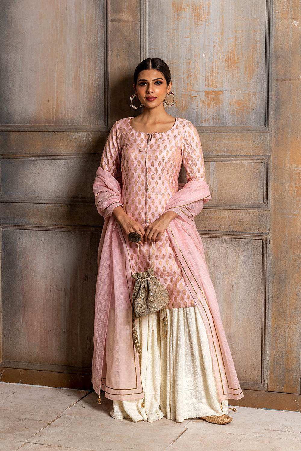 Kumudini- Kurta, Sharara & Dupatta - Pink - Monk & Mei
