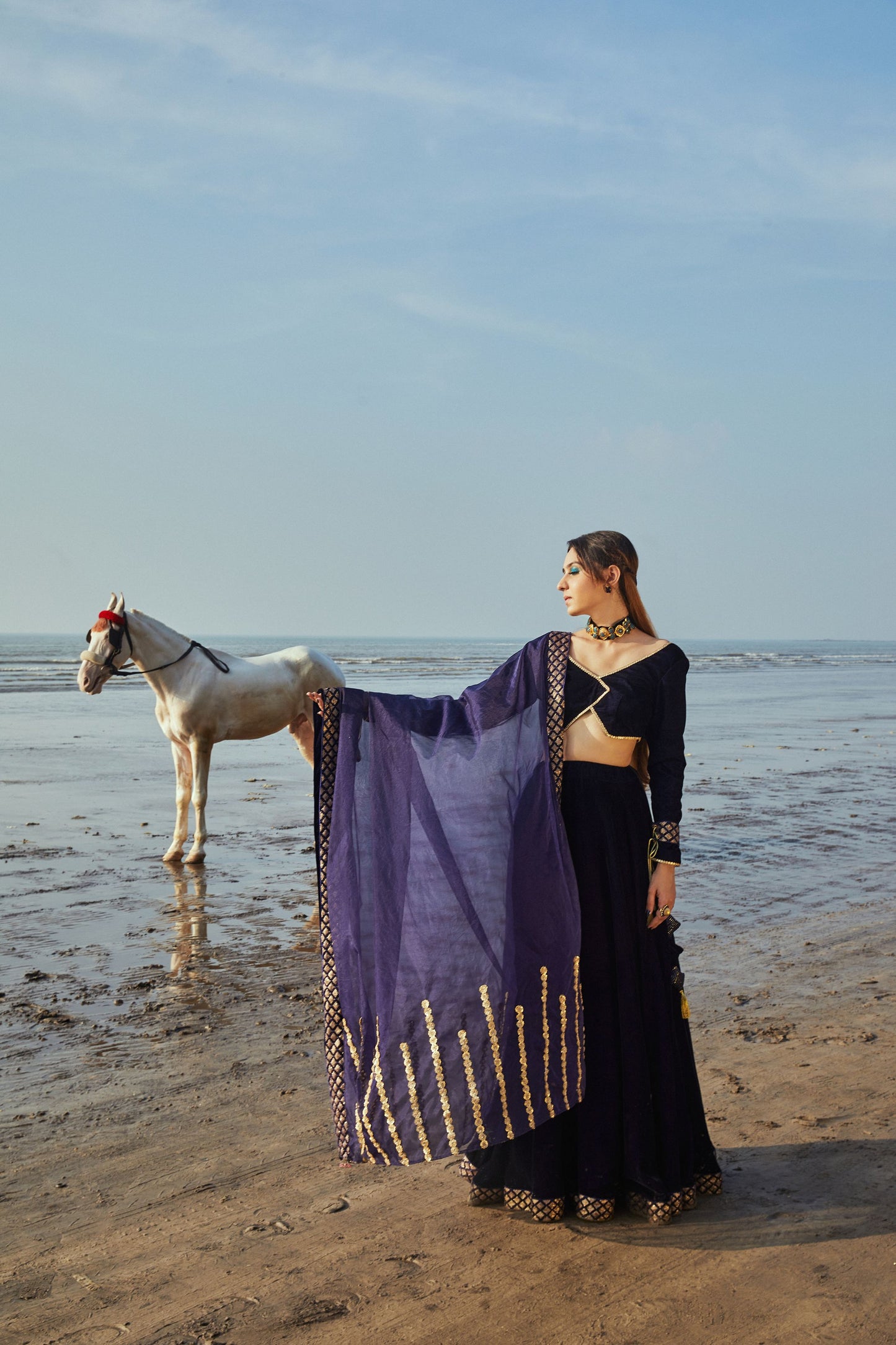 Vanessa Blouse, Lehenga & Dupatta- Blue