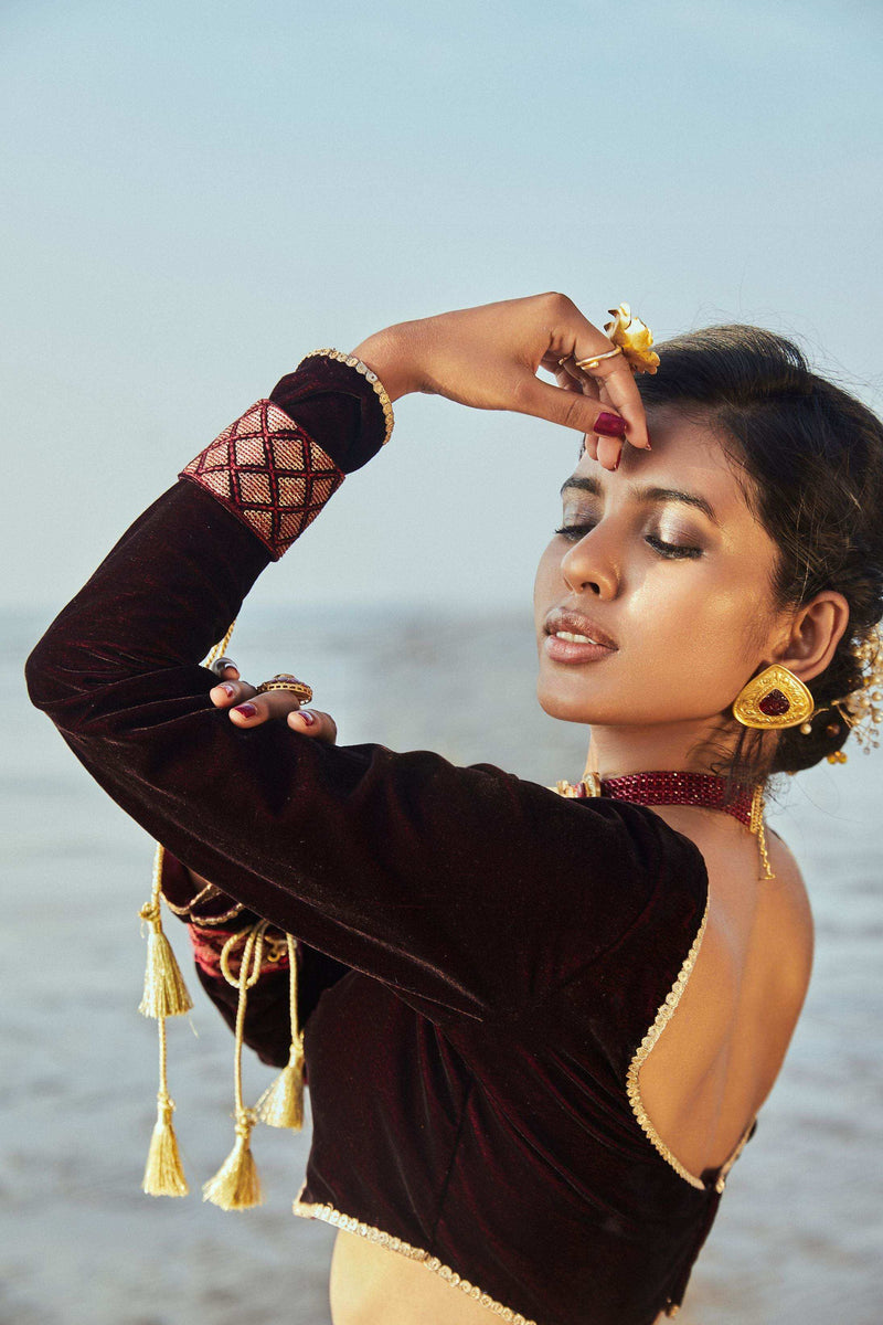 Vanessa Blouse, Lehenga & Dupatta- Wine