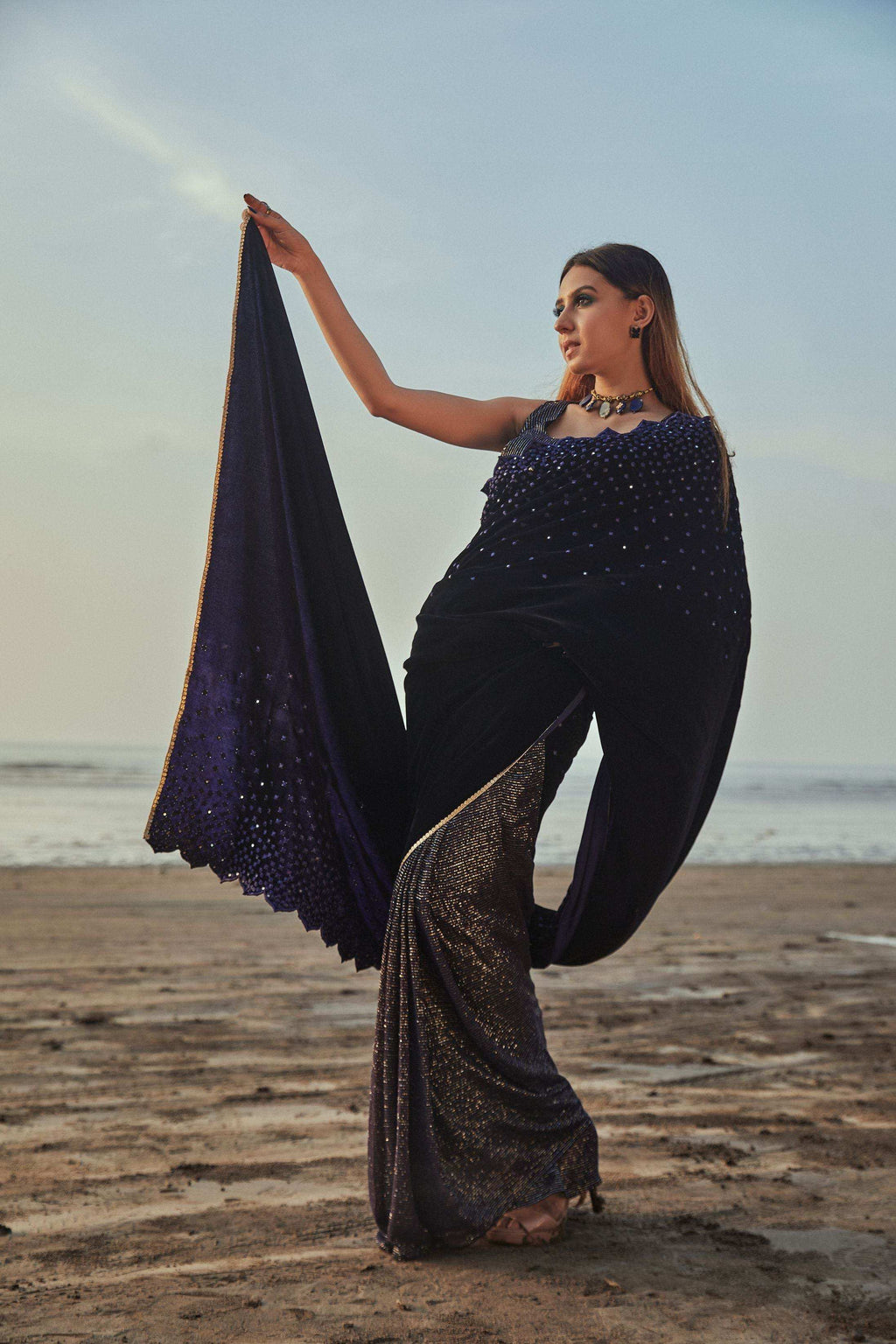 Julie Saree & Blouse- Blue - Monk & Mei