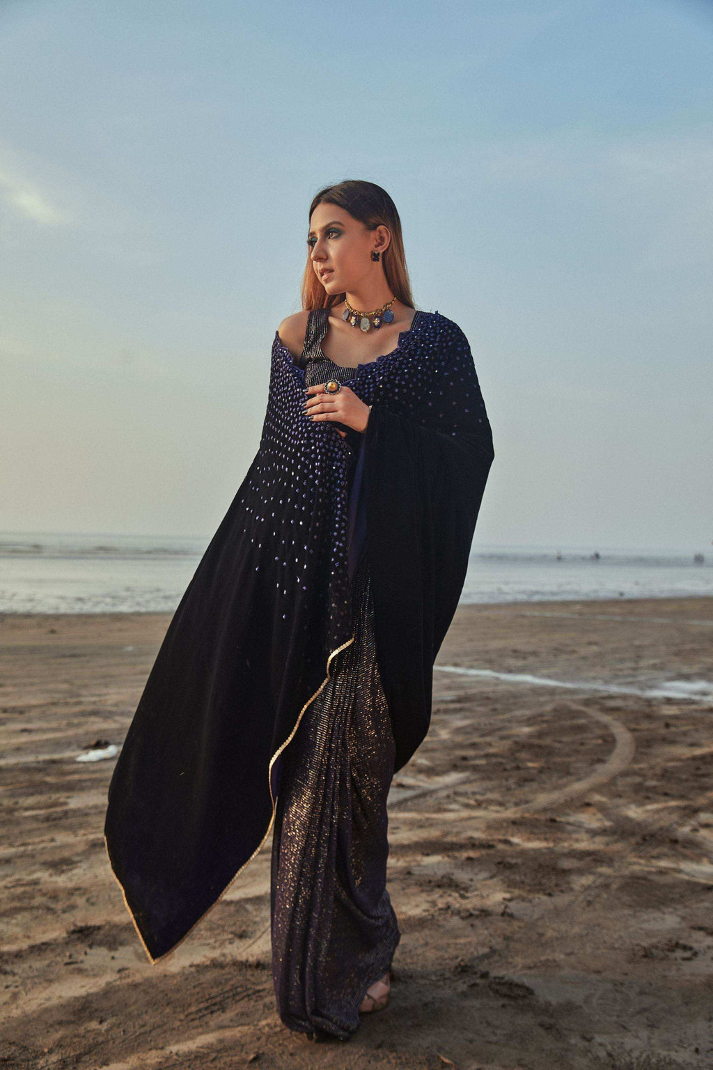 Julie Saree & Blouse- Blue - Monk & Mei