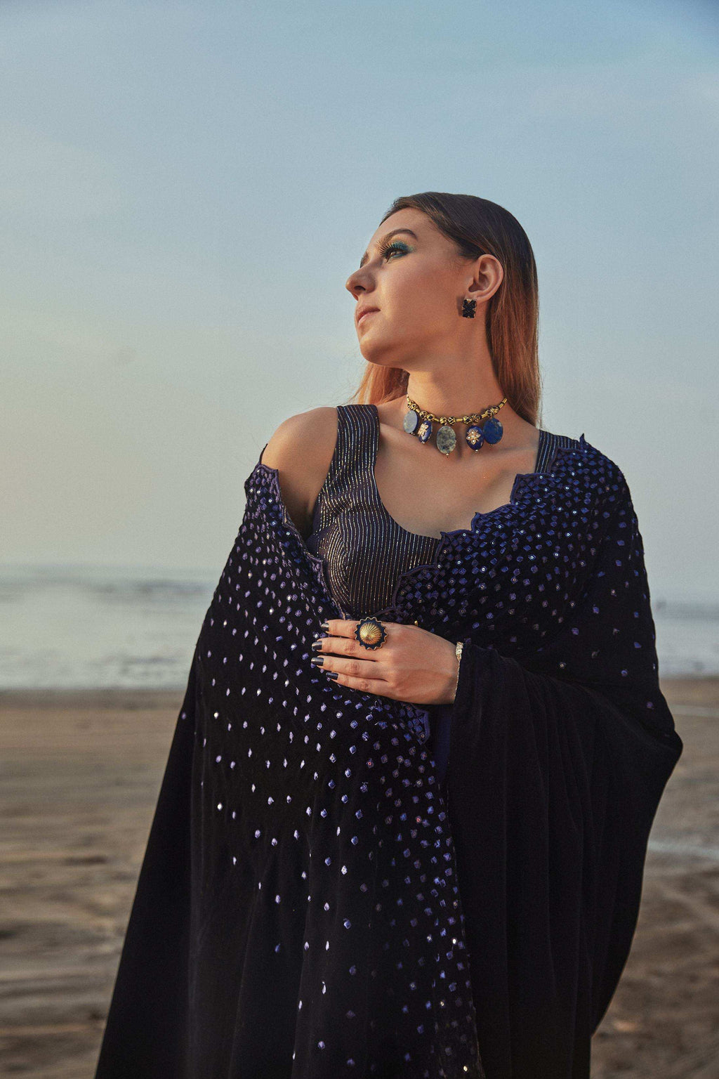 Julie Saree & Blouse- Blue - Monk & Mei