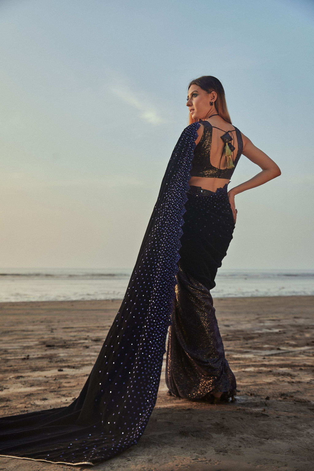 Julie Saree & Blouse- Blue - Monk & Mei