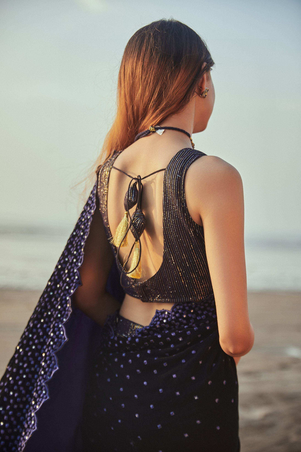 Julie Saree & Blouse- Blue - Monk & Mei