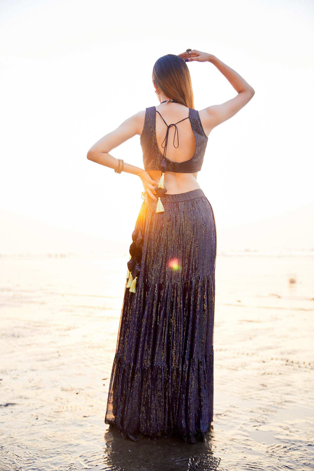 Melania Lehenga, blouse and dupatta- Blue - Monk & Mei