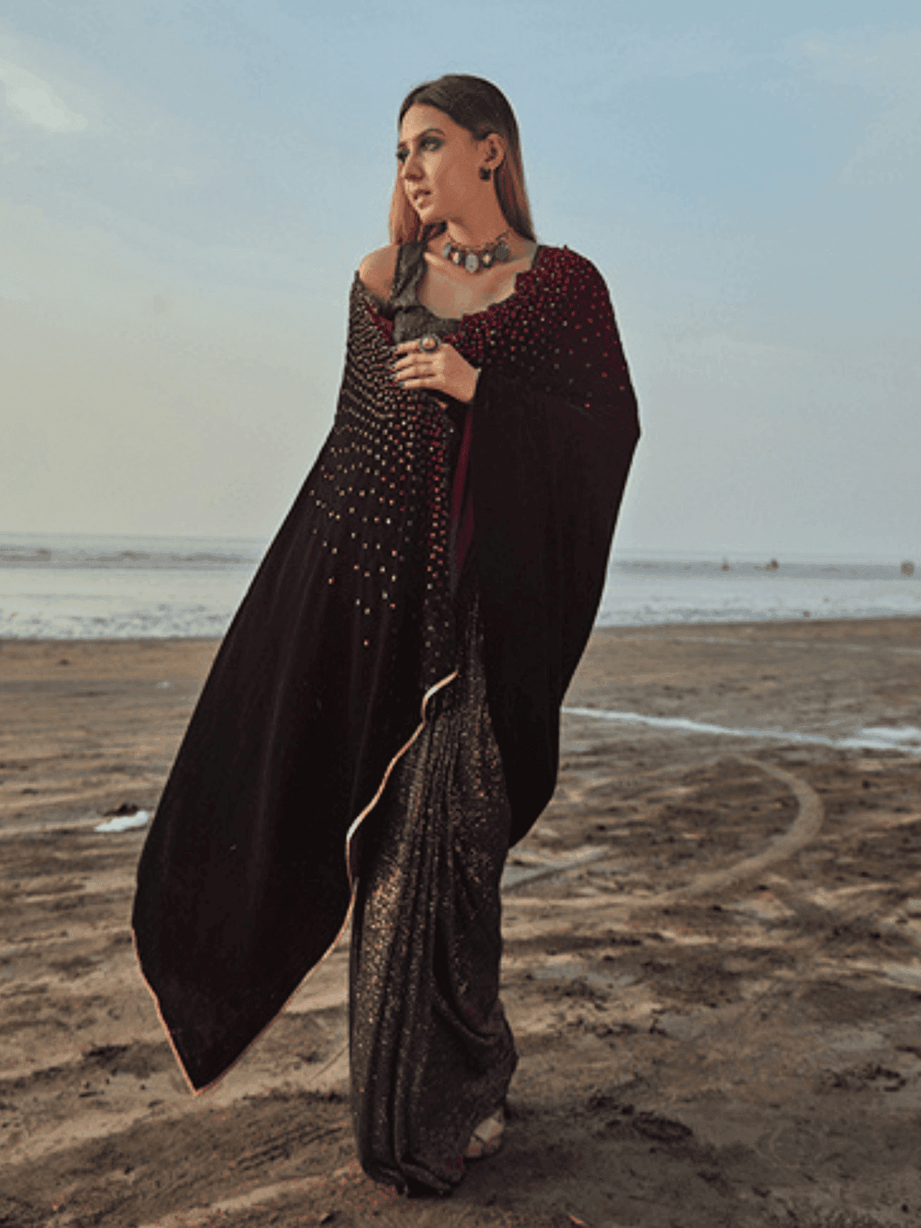 Julie Saree & Blouse- Wine - Monk & Mei