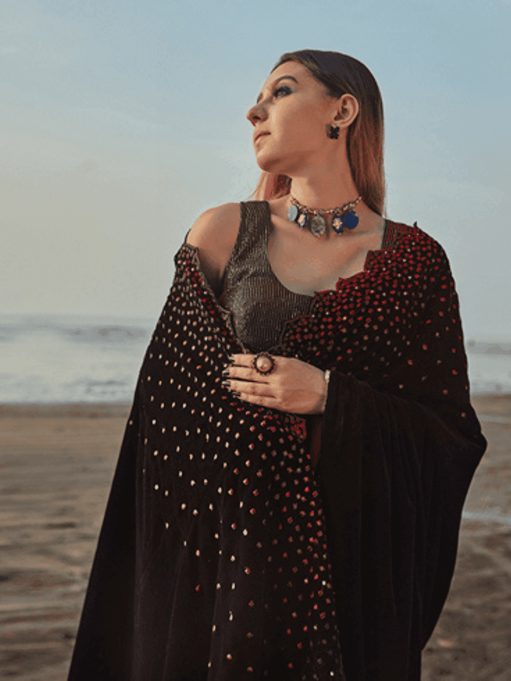 Julie Saree & Blouse- Wine - Monk & Mei