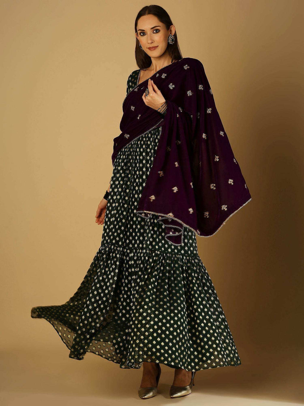 Reah Anarkali with Velvet Dupatta - Violet - Monk & Mei