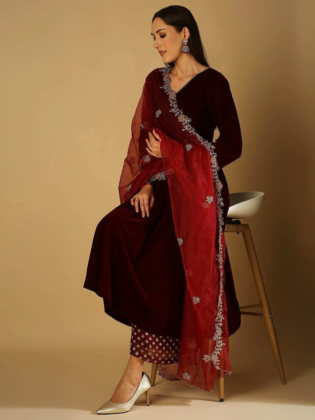 Zareen-Long Kurta & Palazzo With Dupatta - Monk & Mei