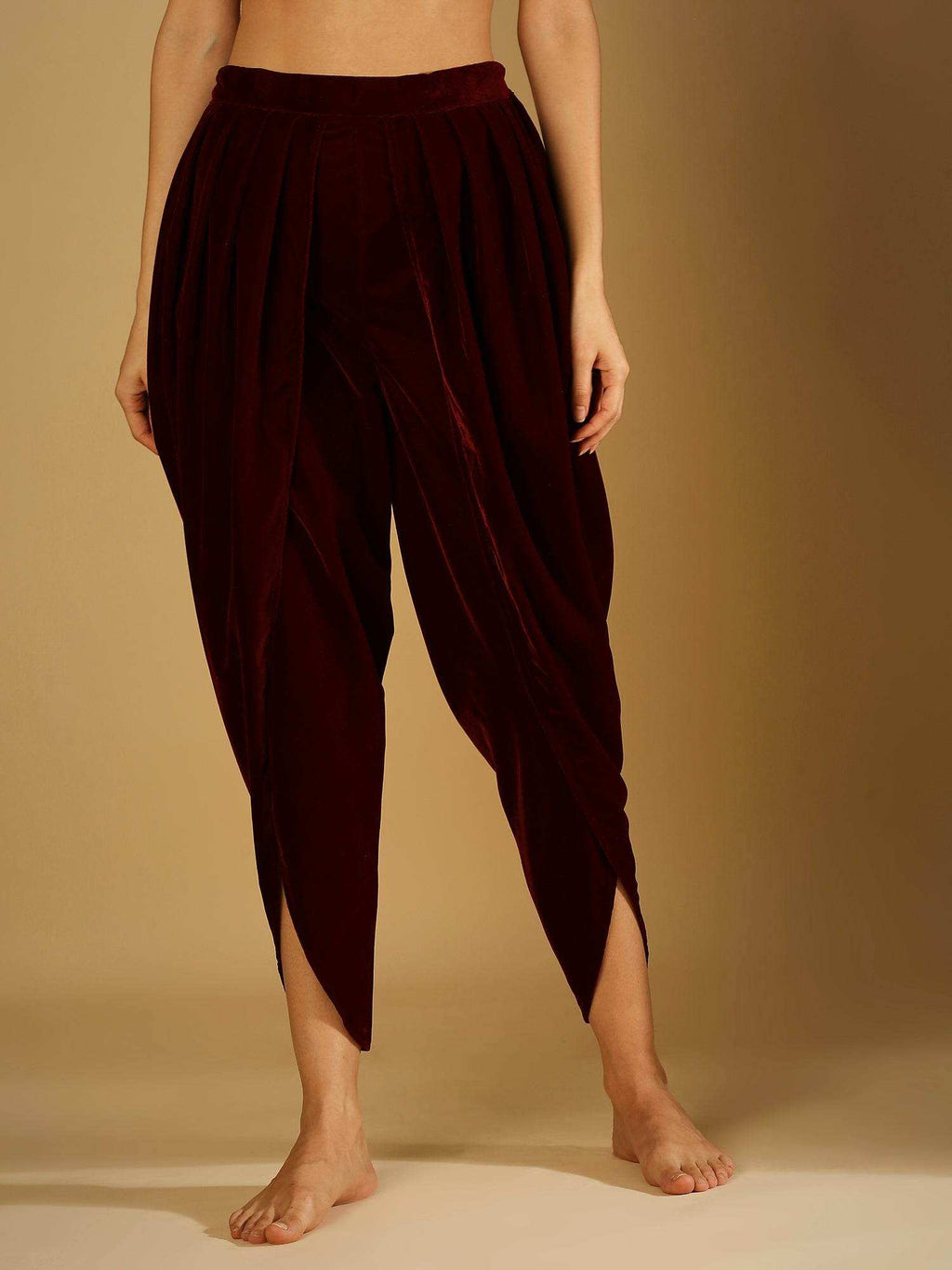 Tamanna-Kurta dhoti Set with Belt - Maroon - Monk & Mei