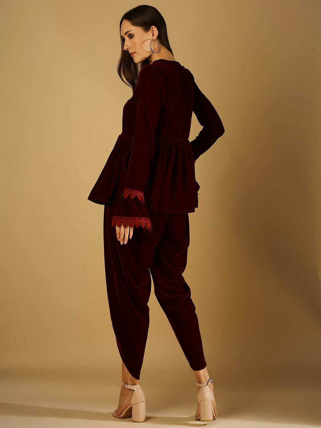 Farah - Jacket & Dhoti - Maroon - Monk & Mei