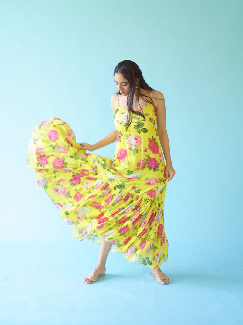SAGA Slip Dress with Chanderi overlay