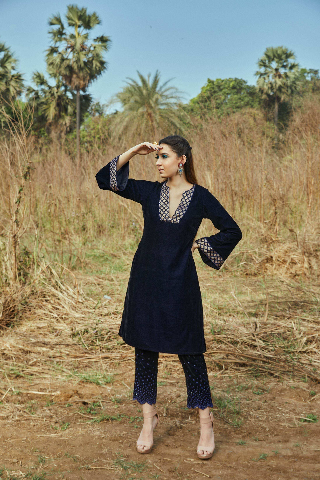 Anne Kurta and Dhoti Pants- Blue - Monk & Mei