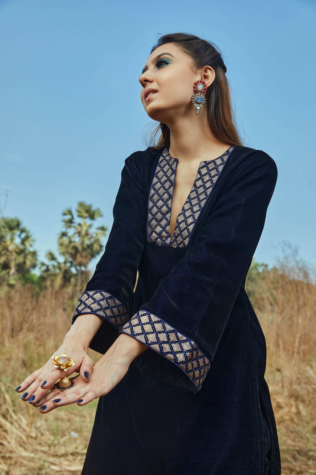 Anne Kurta and Dhoti Pants- Blue - Monk & Mei