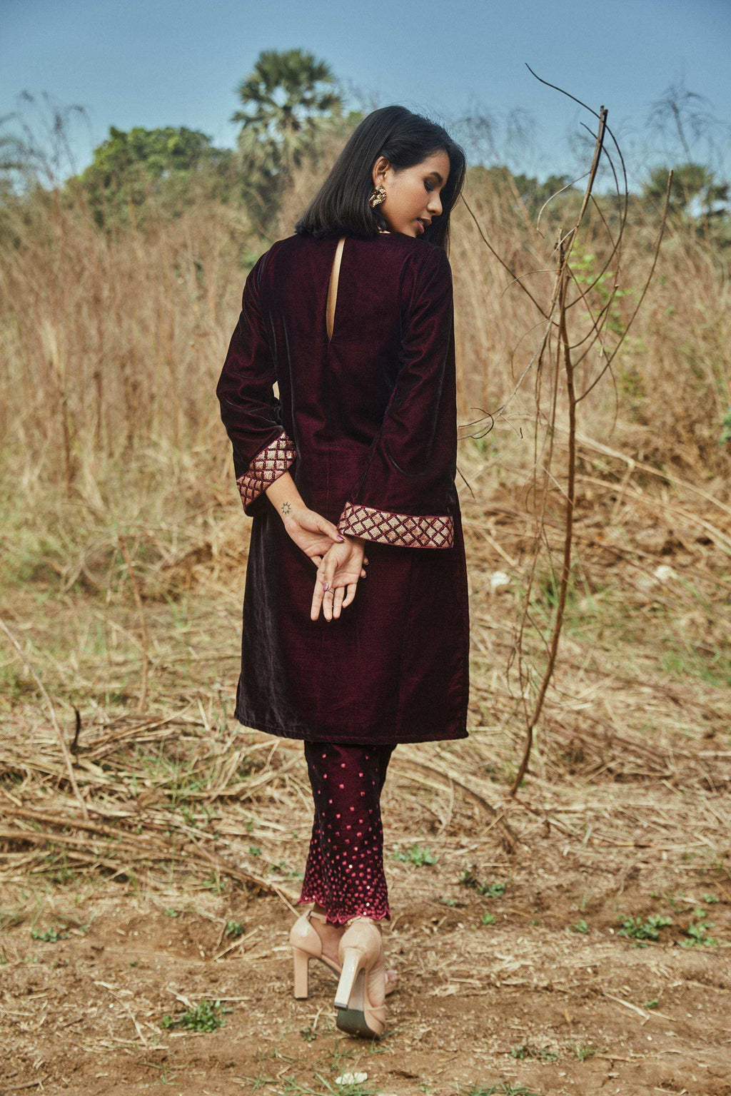 Anne Kurta and Dhoti Pants- Wine - Monk & Mei