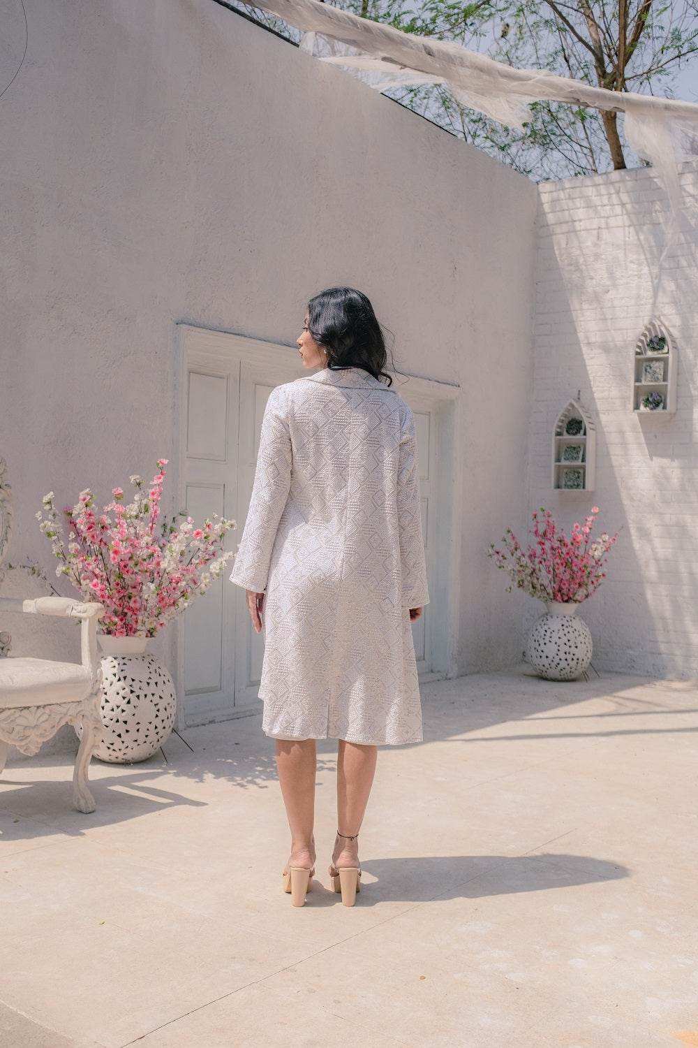 Heer Dress & Chikankari Jacket - White - Monk & Mei