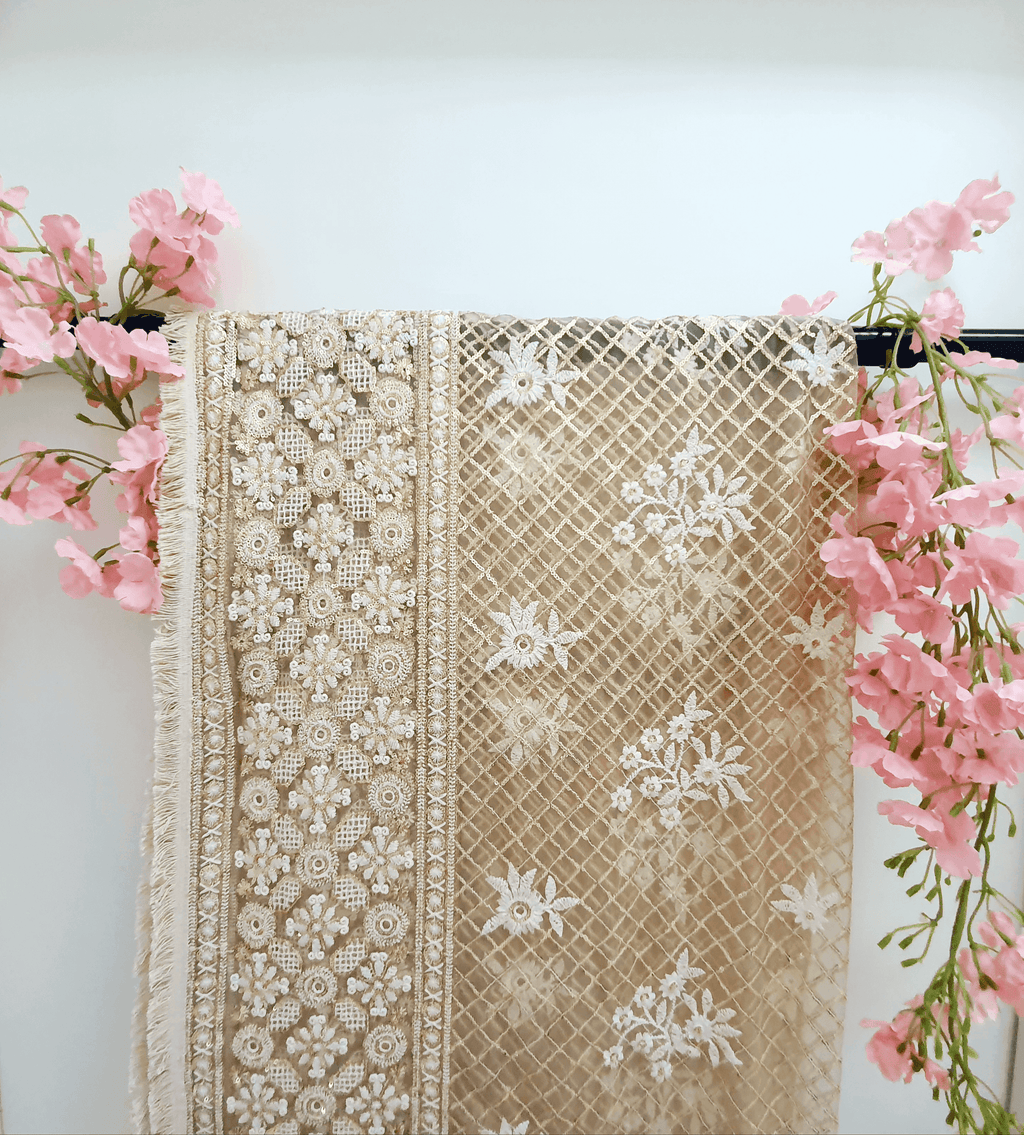 Zari Gold Embroidered Jaal Dupatta (sequence) - Monk & Mei