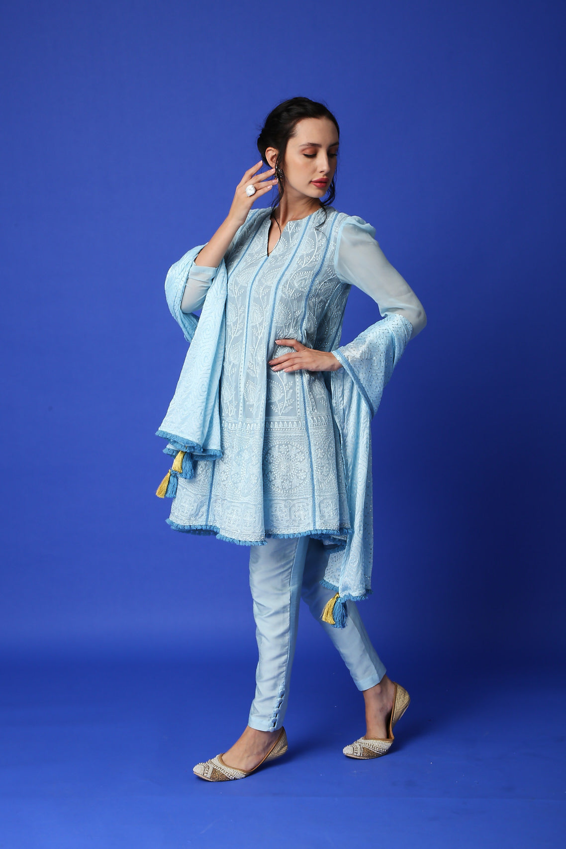 Mumtaz Chikankari Anarkali Kurta/ Dress & pants