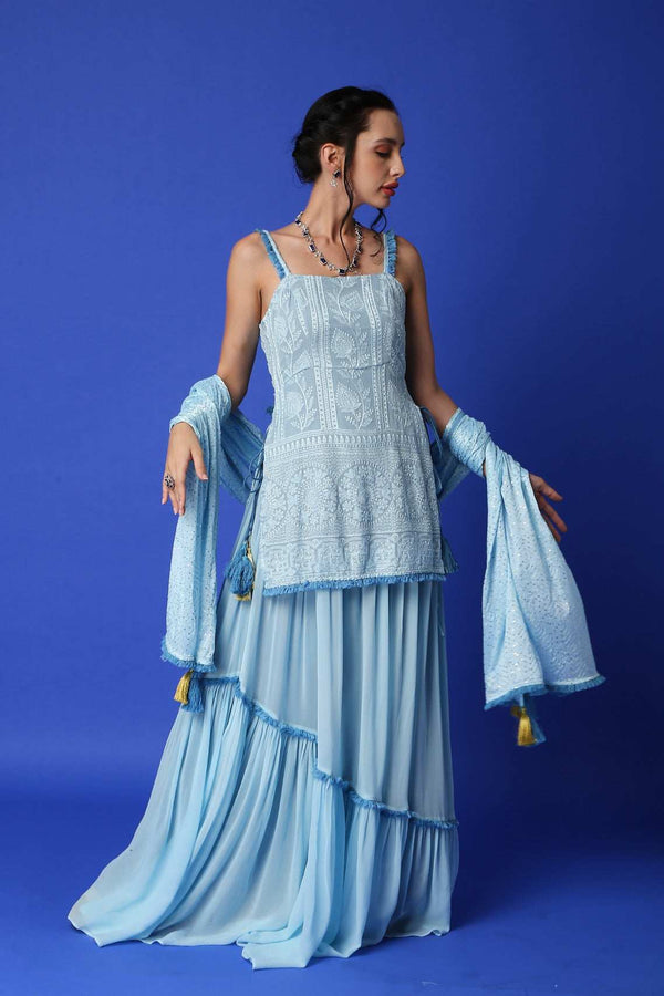 Sharmila Chikankari Kurta, Lehenga Skirt & Dupatta