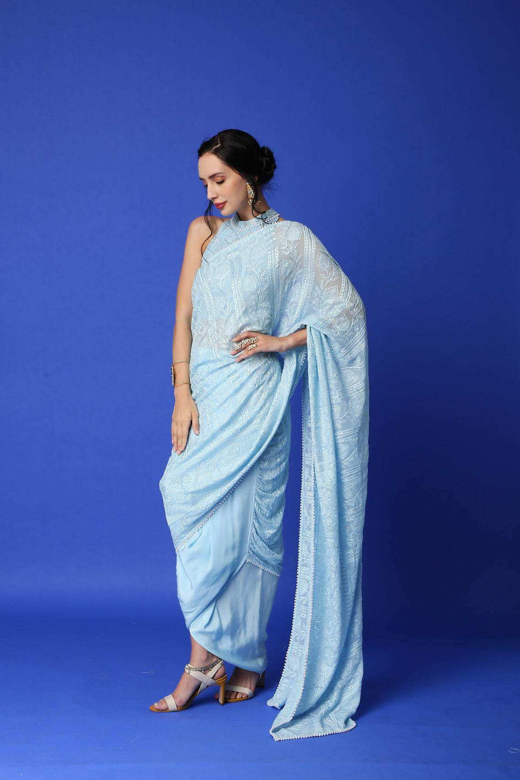 Karishma Chikankari Dhoti Saree & Blouse - Monk & Mei