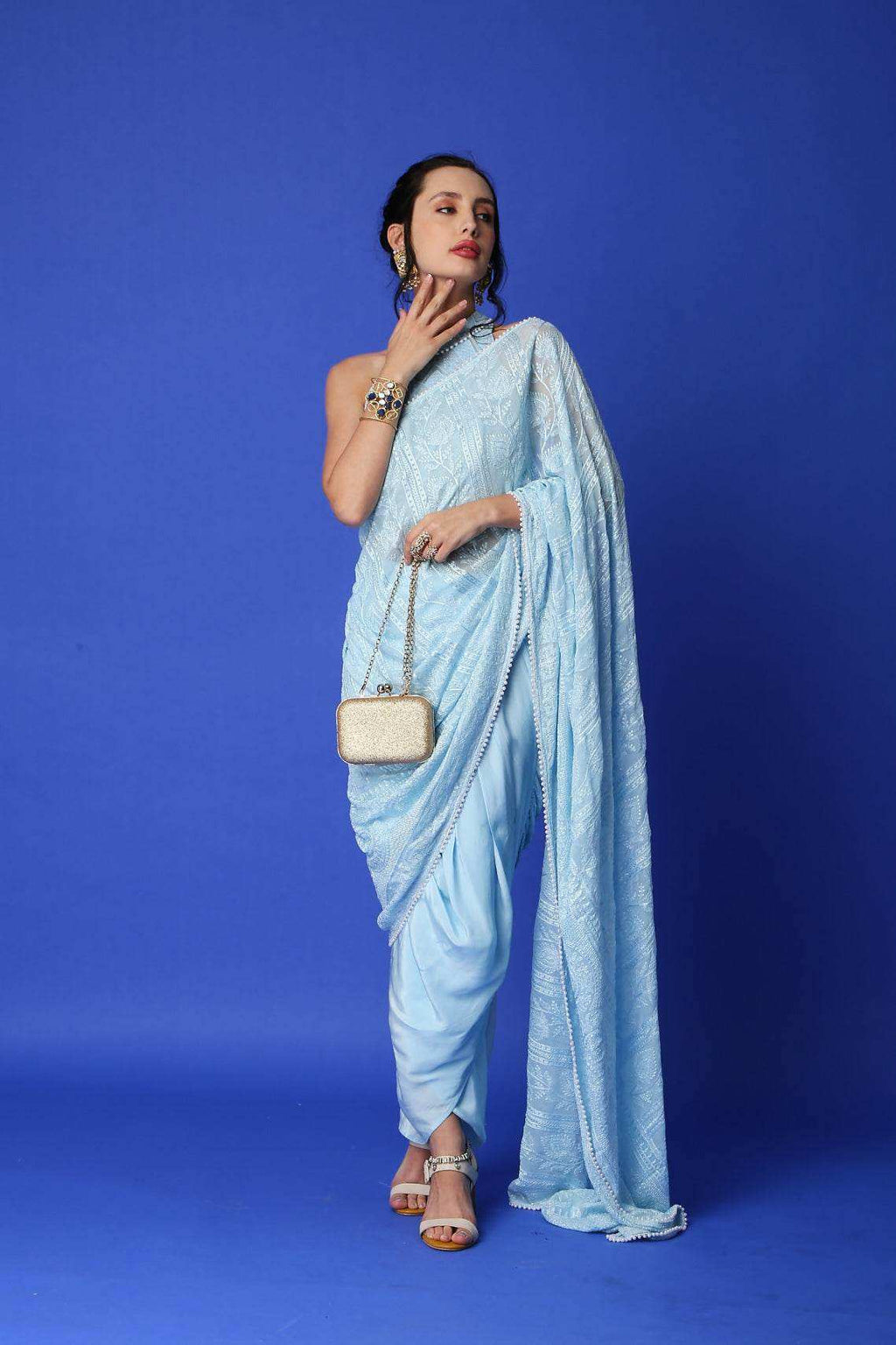Karishma Chikankari Dhoti Saree & Blouse - Monk & Mei