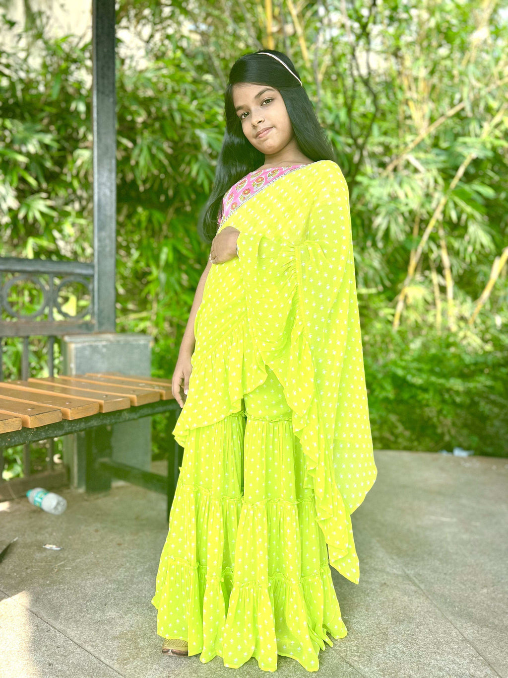 Issh Green Sharara Saree - Girls - Monk & Mei