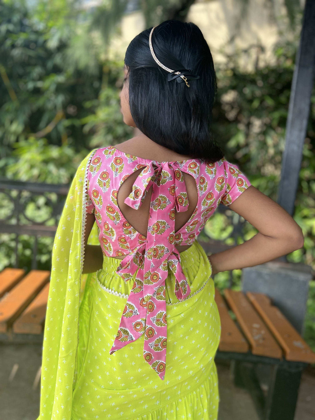 Issh Green Sharara Saree - Girls - Monk & Mei