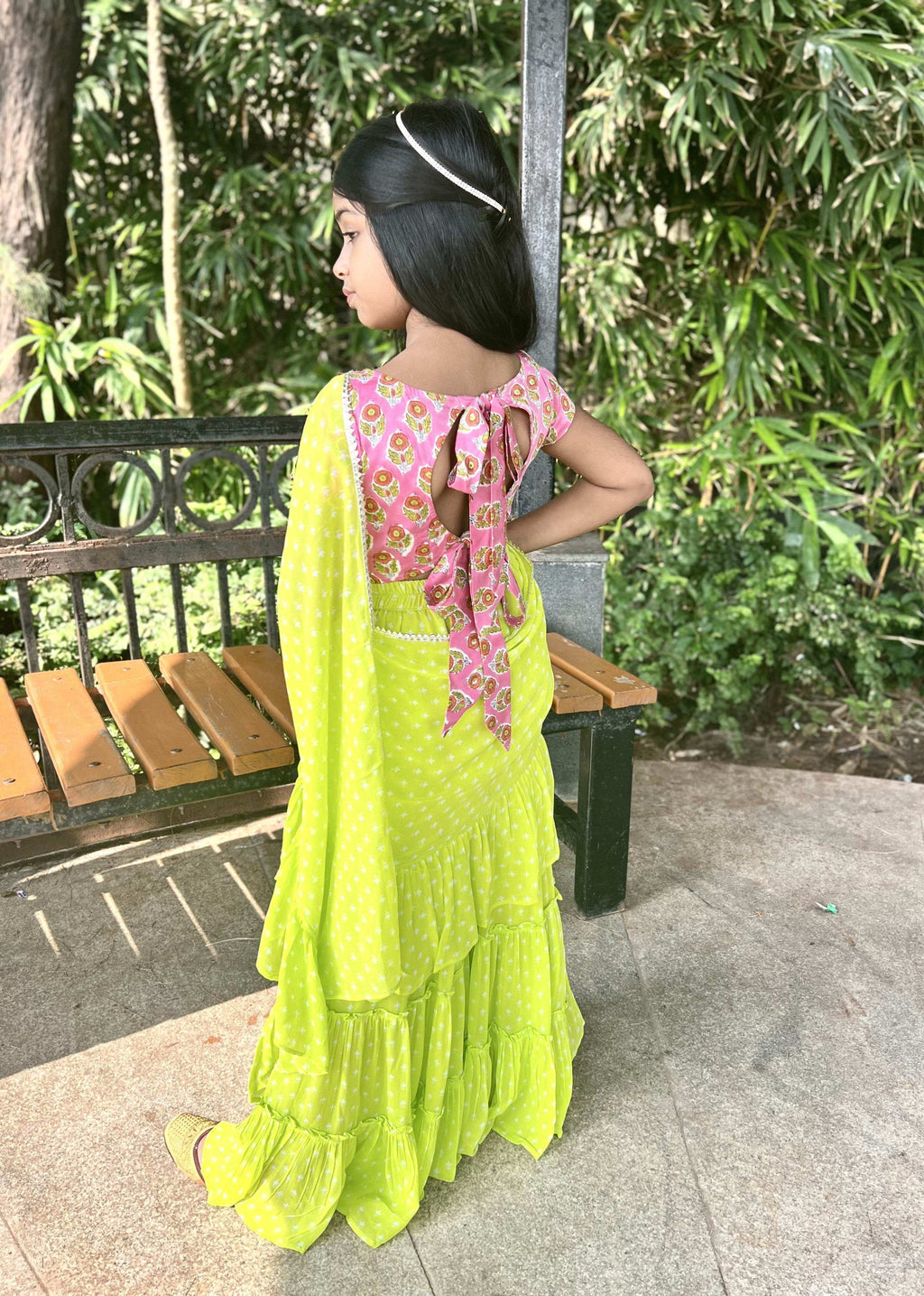 Issh Green Sharara Saree - Girls - Monk & Mei
