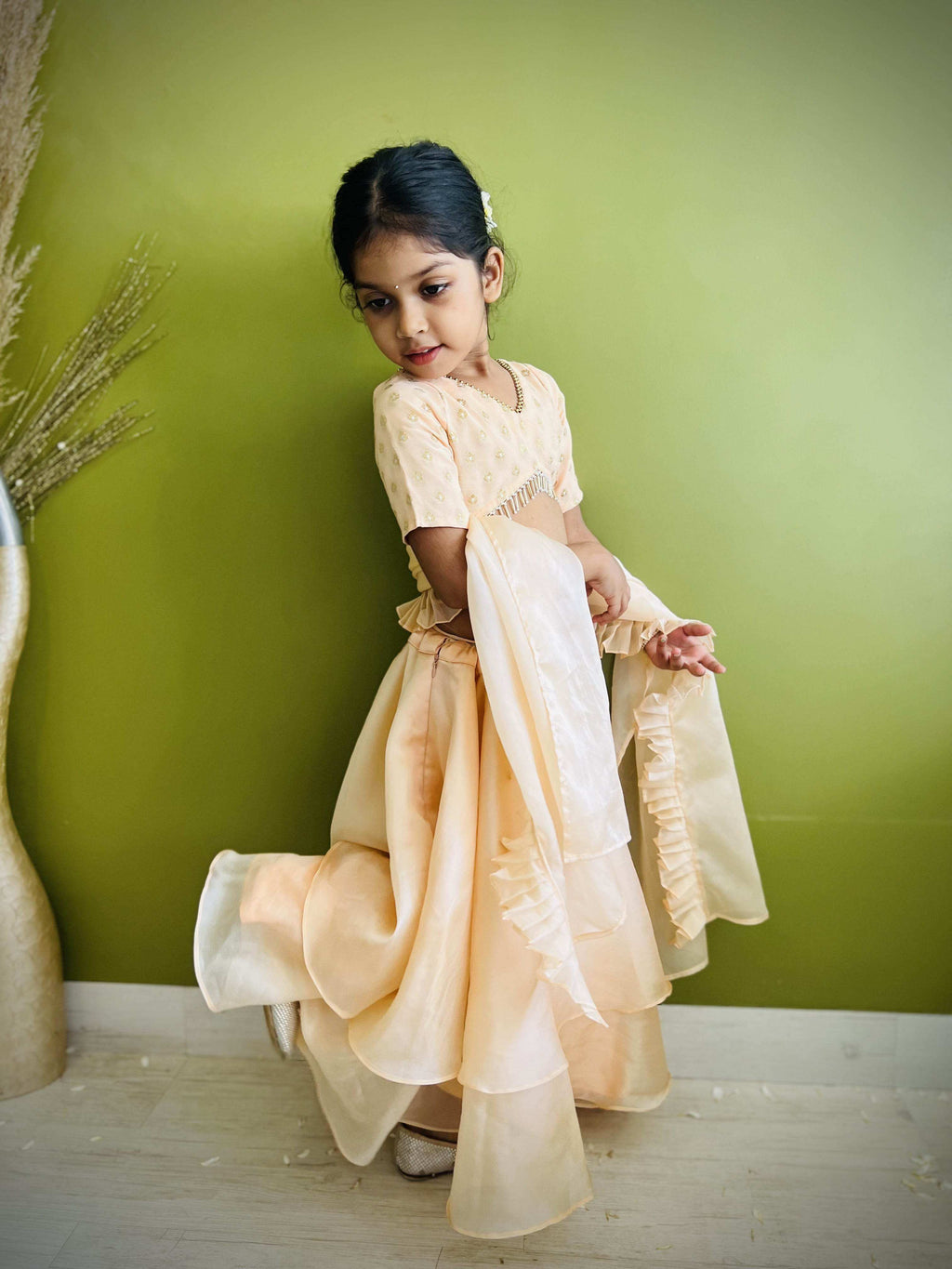 Roza Lehenga Set Peach - Girls - Monk & Mei
