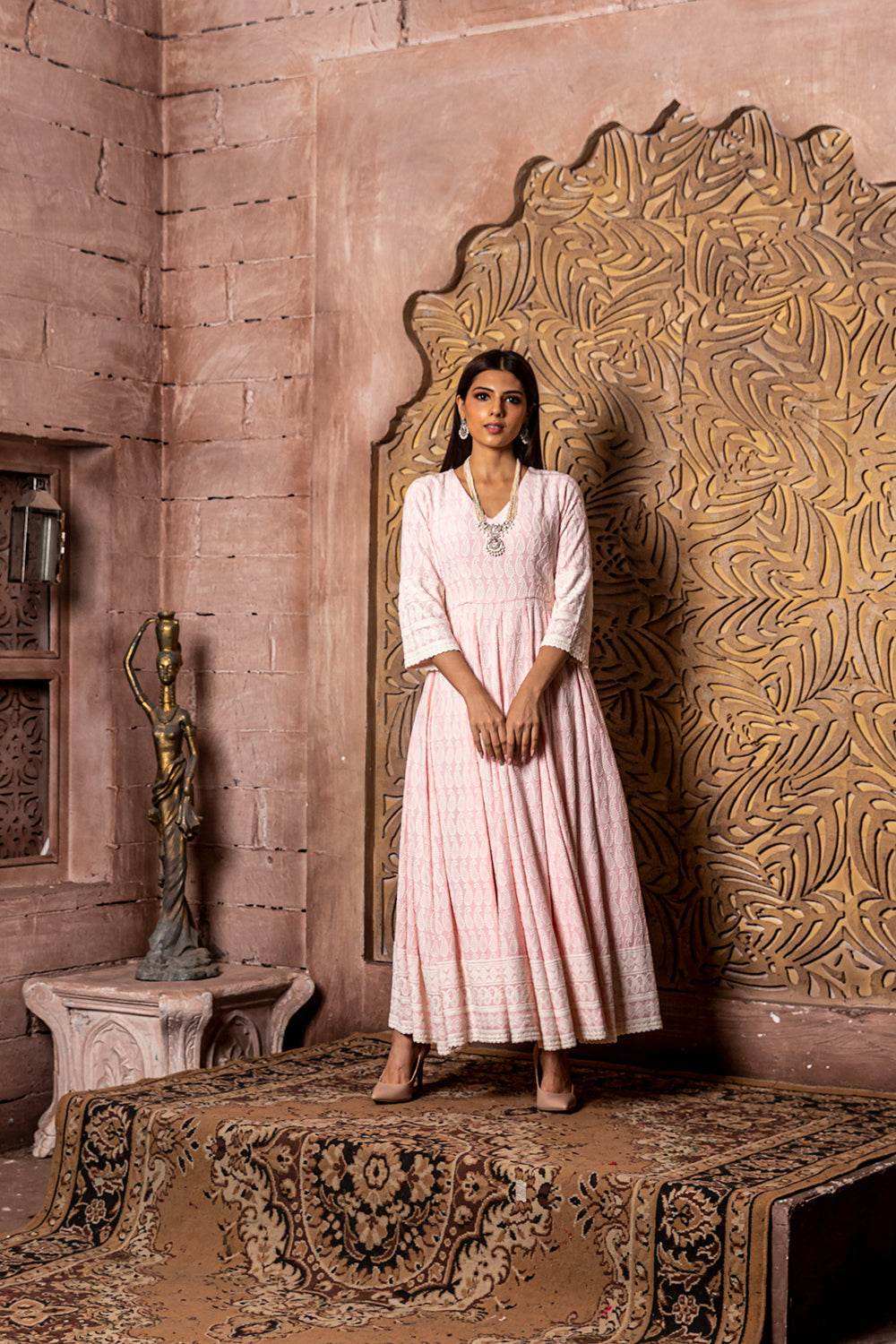 Falak Pink Embroidered Dress - Monk & Mei