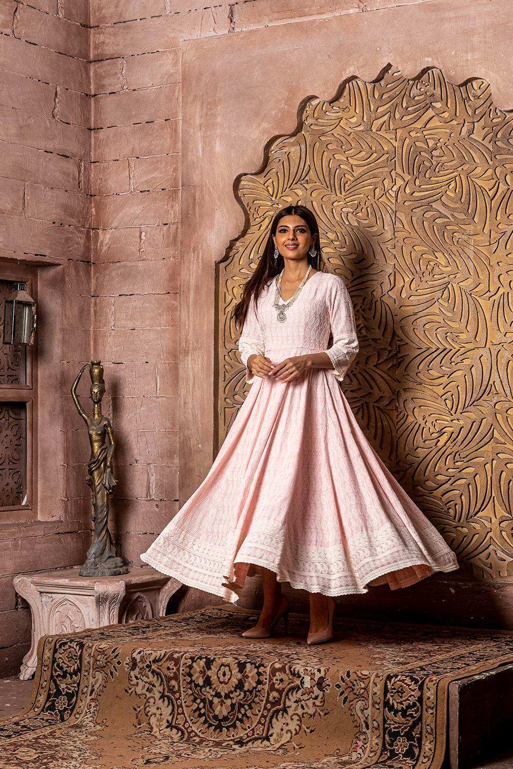 Falak Pink Embroidered Dress - Monk & Mei