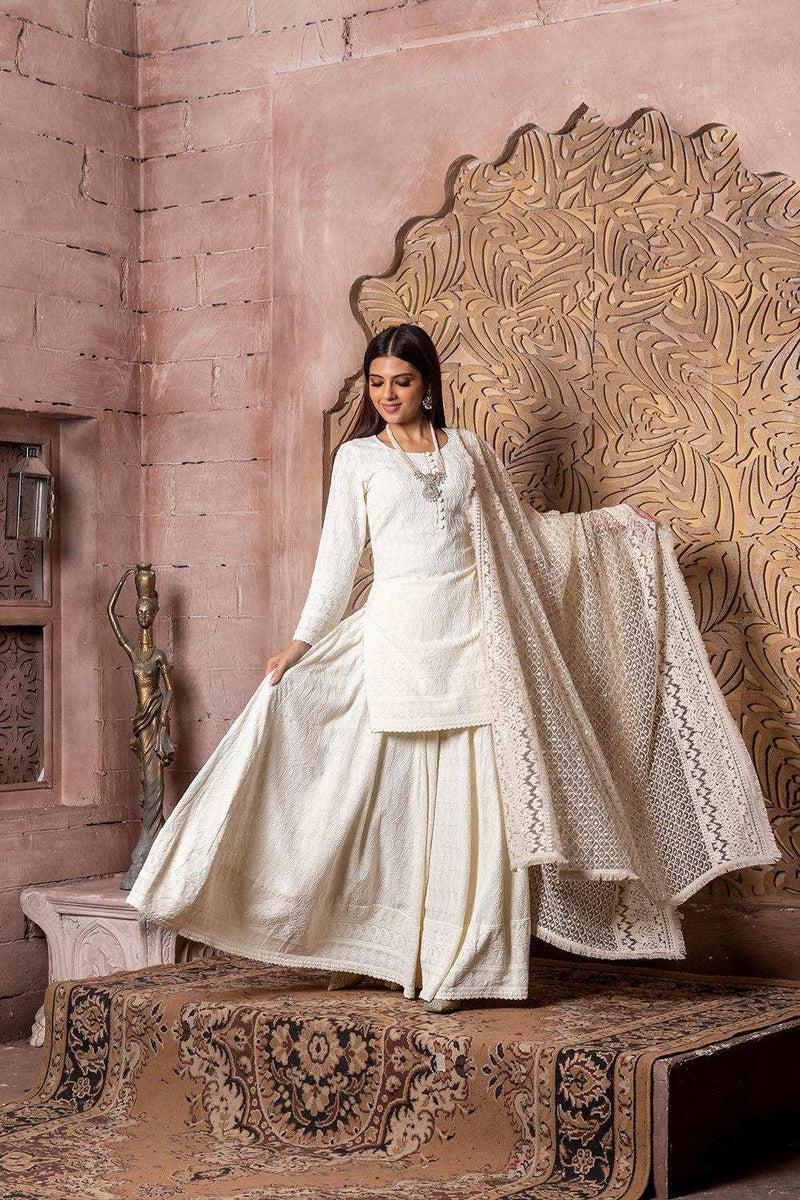 Chaand- Embroidered Kurta & Gharara set with Dupatta (3 Piece Set)