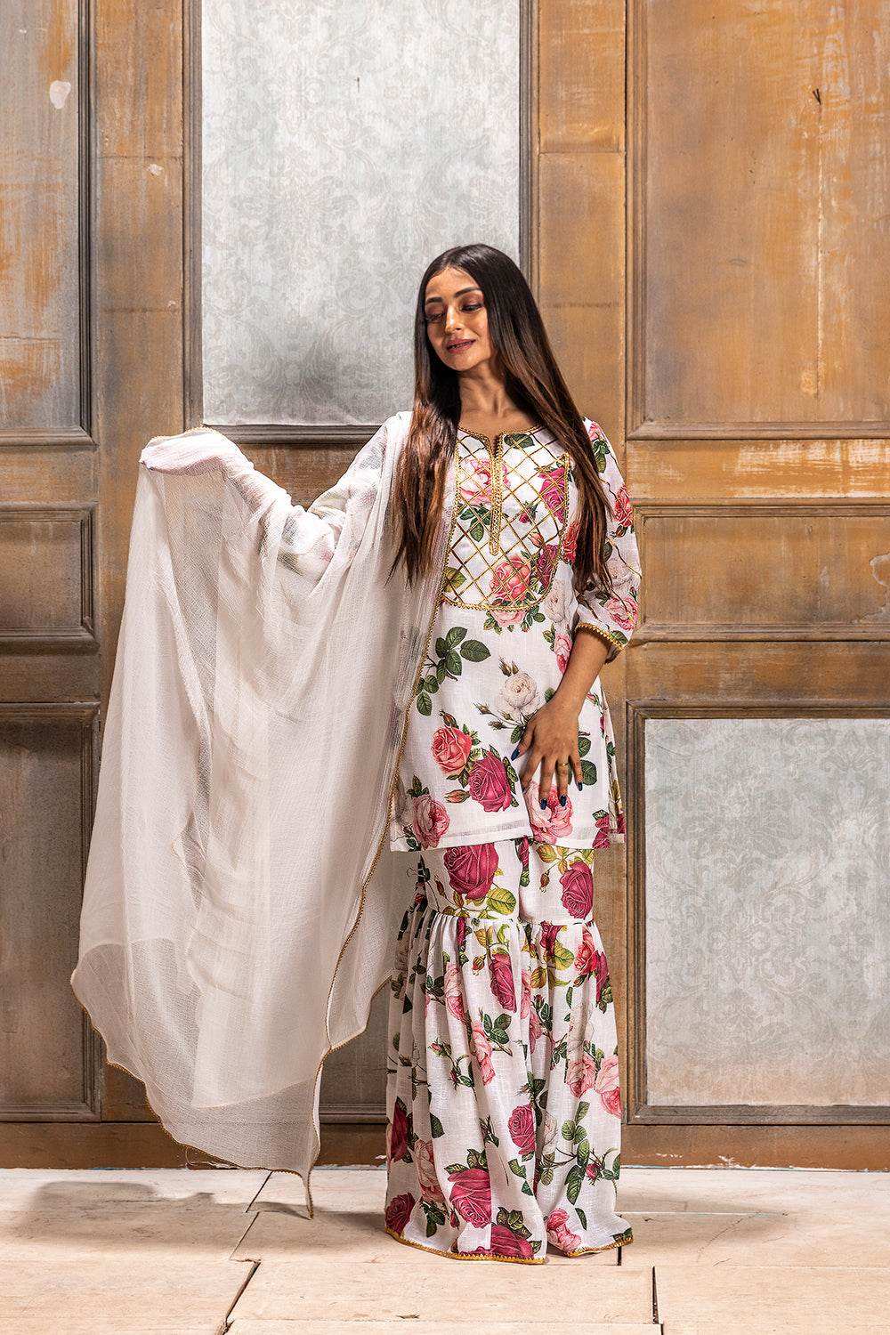 Khushi-Floral Kurta Gharara - Monk & Mei