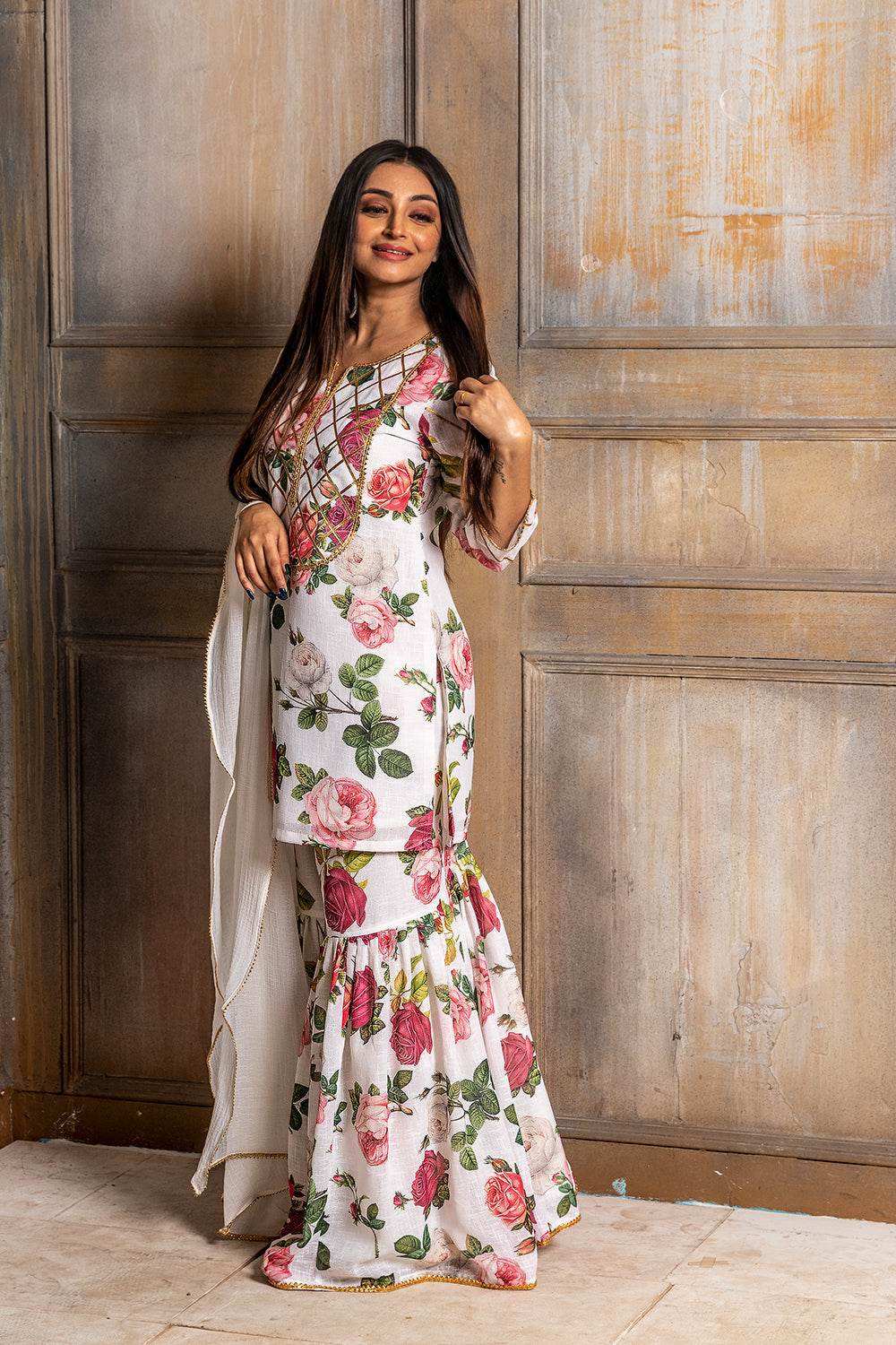 Khushi-Floral Kurta Gharara - Monk & Mei