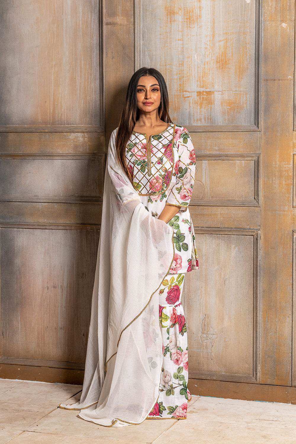 Khushi-Floral Kurta Gharara - Monk & Mei