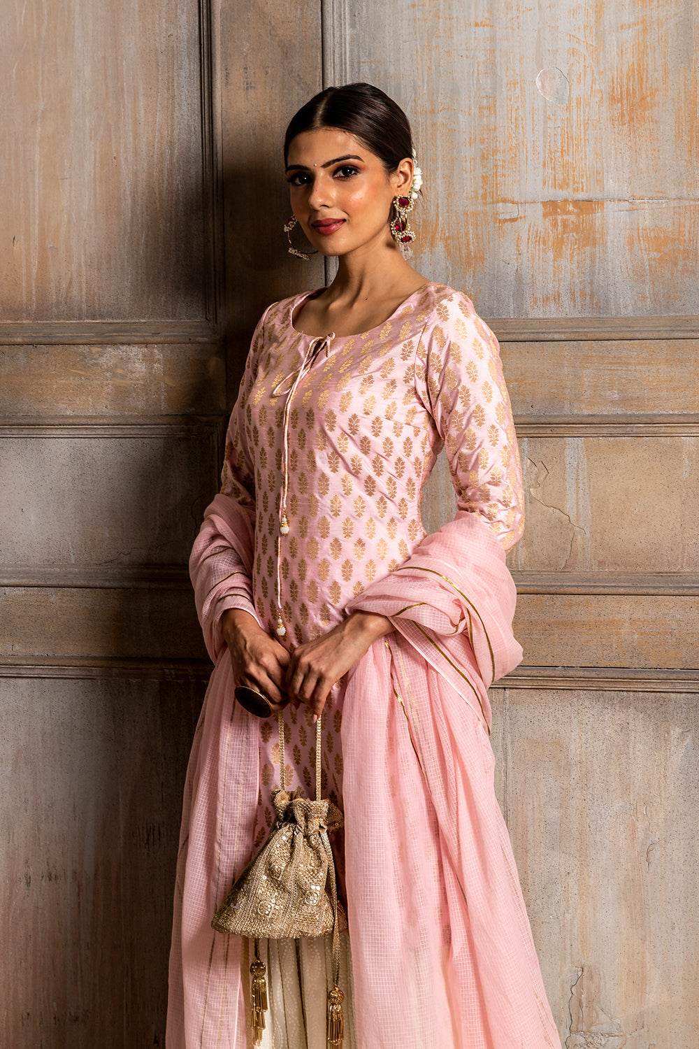 Kumudini- Kurta, Sharara & Dupatta - Pink - Monk & Mei