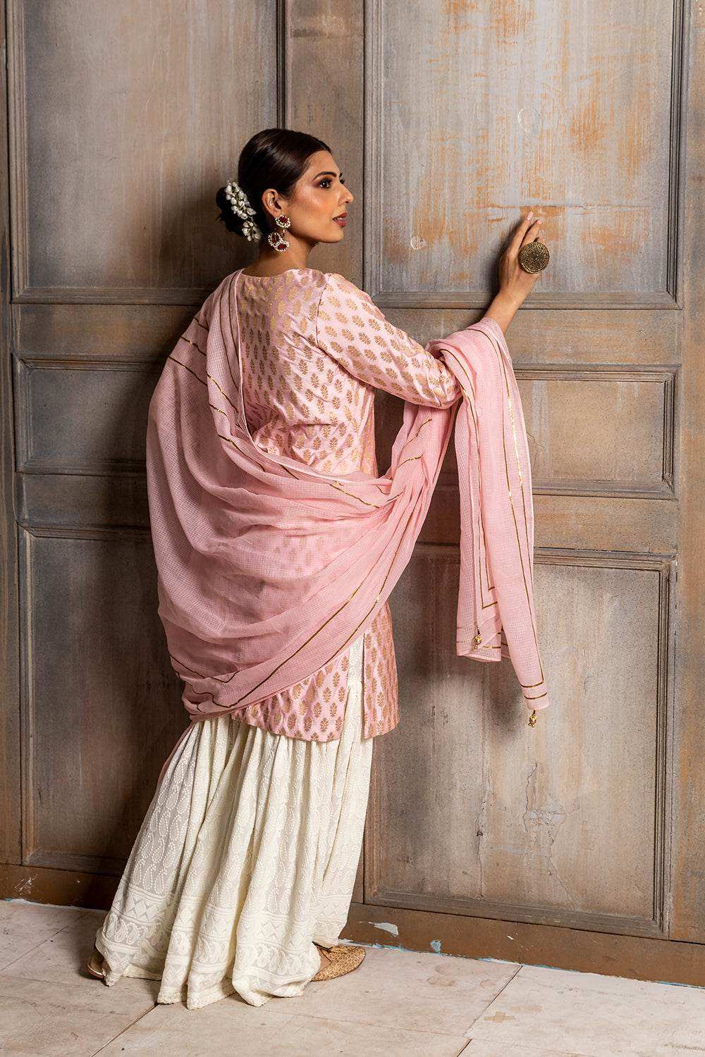 Kumudini- Kurta, Sharara & Dupatta - Pink - Monk & Mei