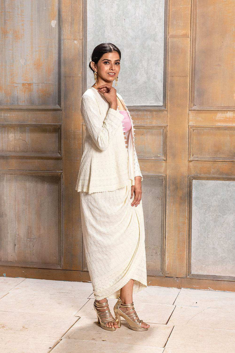 AALIYAH - EMBROIDERED RED JACKET & DHOTI