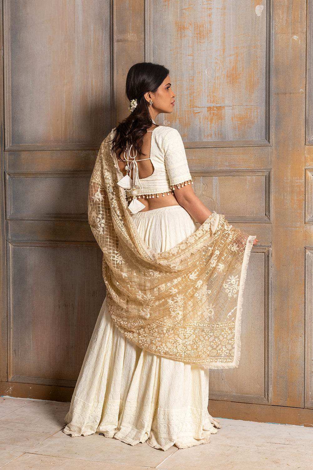 Mallika Embroidered Lehenga Set - Cream - Monk & Mei