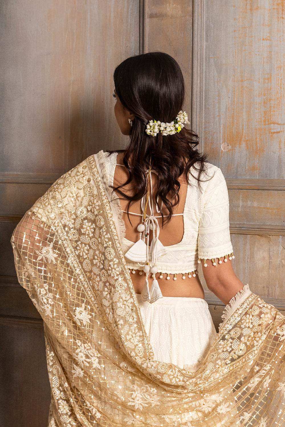 Mallika Embroidered Lehenga Set - Cream - Monk & Mei