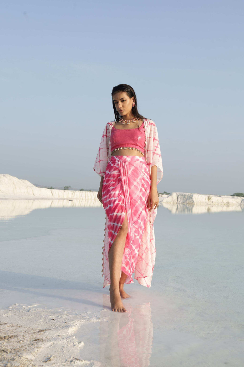 GLORIA DHOTI SKIRT- BLOUSE - Pink - Monk & Mei